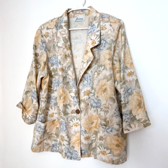 Vintage Joanna Woman's Floral sunflower hydrangea Blazer Jacket summer